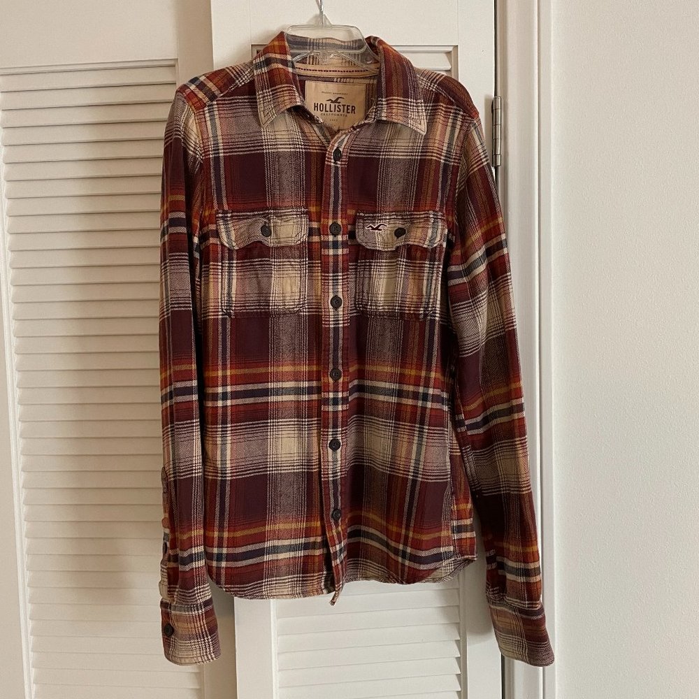 Hollister: Mens Button Up Flannel , Size S, Reddish Brown